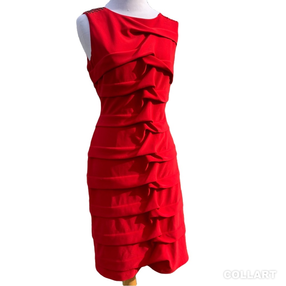 NWT Adrianna Papell Bright Red Ruched Sleeveless Bodycon Dress Size 8 Stretchy!